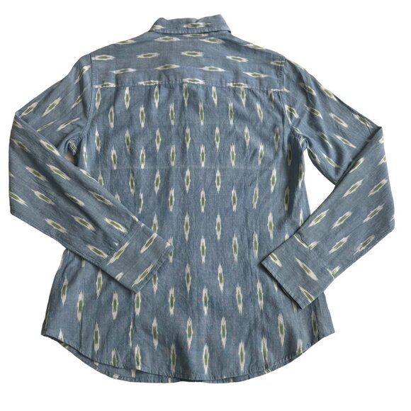 J. Crew women button down shirt sz 6/small abstract blue long sleeve 100% cotton - Picture 2 of 14